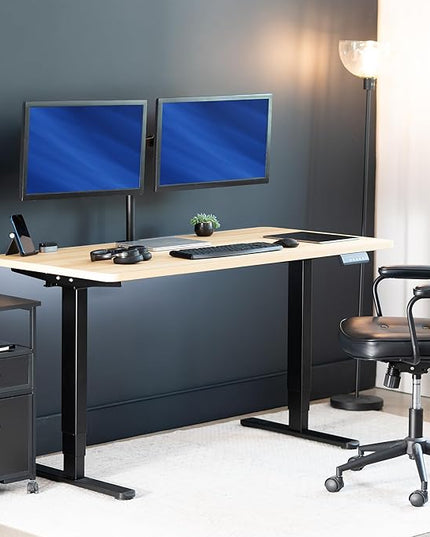 VIVO Electric 60 x 24 in Dual Motor Sit Stand Desk, Memory Height Adjustment, 2B Series, Light Wood Top Black Frame, DESK-KIT-2B6C
