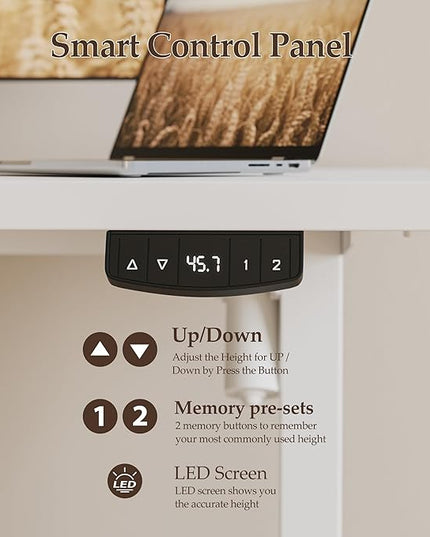 Klicelor 60 Inch Large Electric Standing Desk, Height Adjustable Office Desk, Sit Stand Up Computer Gaming Desk with Memory Preset, Two-Piece Desktop, White