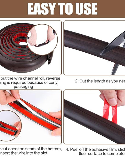 Floor Cord Cover Cavity 0.8"x0.37" Self Adhesive Cord Hider, 10FT Low Profile Cable Management, Extension Strip Protector for Wires, Prevent Cable Trips for Offices, Gyms, Exhibitions（Black Wood）