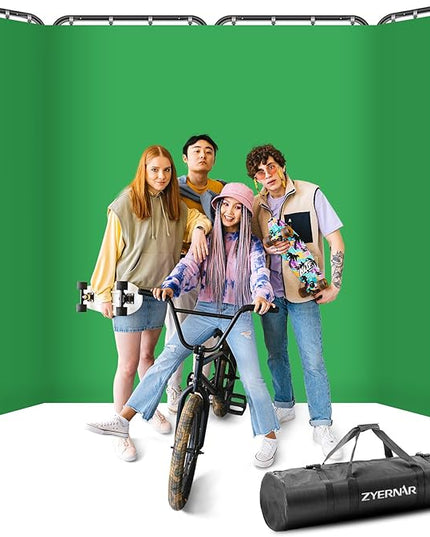 7.87ft x 13.12ft Green Screen Backdrop with Stand,Zyernar Large Green Collapsible Backdrop with Stand foror Photo Studio Video Shooting,YouTube Tutorials and Real-Time Videos, Streaming Games,Stage