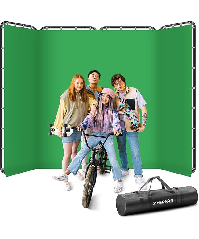 7.87ft x 13.12ft Green Screen Backdrop with Stand,Zyernar Large Green Collapsible Backdrop with Stand foror Photo Studio Video Shooting,YouTube Tutorials and Real-Time Videos, Streaming Games,Stage