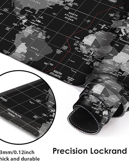 Galdas Gaming Mouse Pad XXL XL Large Long Extended Big Mousepad Non-Slip Rubber Keyboard Desk Pad with Stitched Edges for Laptop Home Office (31.5x11.8x0.08 Inch) … (Black World Map)