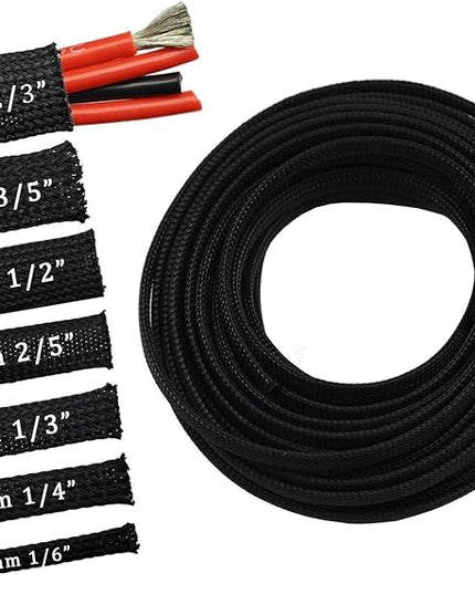 30ft PET Expandable Sleeving Wire Cable Sleeve (1/4", Black)