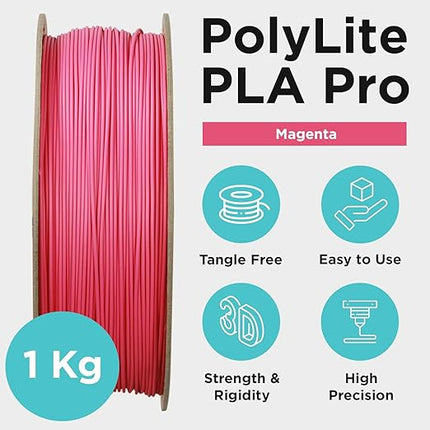 Polymaker PLA PRO Filament 1.75mm 1kg, Tough & High Rigidity Magenta 3D Printing Filament, PolyLite PLA PRO 3D Printer Filament 1.75mm, Print with Most 3D Printers