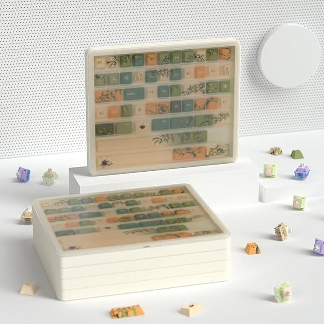 Sumgsn Keycaps Storage Box, Keycaps Container,130 Keys Transparent Display Case Holds 7u Spacebar/Big Enter Key for XDA/Cherry/MOA/MAO Profile Mechanical Keyboard (White)