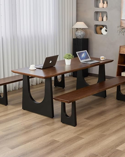 Walnut Color Long Bench Solid Wood Top Metal Legs U-Shaped Design Durable Sturdy Dining Bench Ideal for Office Home Restaurant Patio Multiple (Bench, 78.74in)