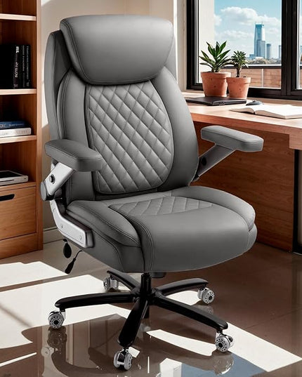 650LBS Large Heavy Duty Office Chair with 5D Flip Arms,Comfy Big and Tall Executive Office Desk Chair with Pocket Spring Cushion,High Back Computer Chair with Lumbar Support,Dual Rubber Wheel