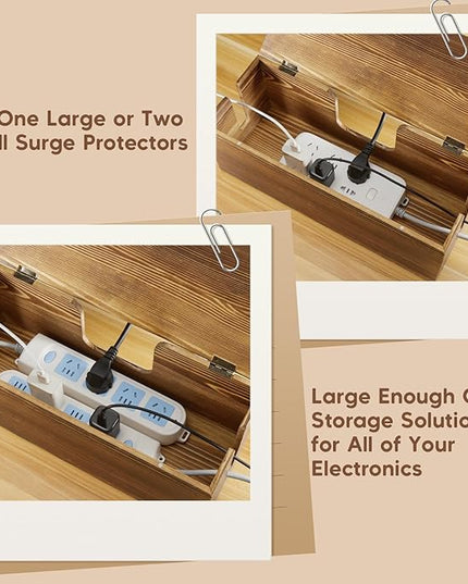 Large Cable Management Box - Burnt Wood Cable Organizer Box and Power Strip Box for Electrical Cord Management - Hide Desk Cord and Floor Cables - Wire Storage and Organization for Cords