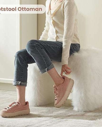 Vanity Stool Chair Small Footstool Ottoman Faux Fur Seating Backless Modern Foot Rest Ottoman Furry for Makeup Room Living Room Bedroom Entryway,White (Single 1)