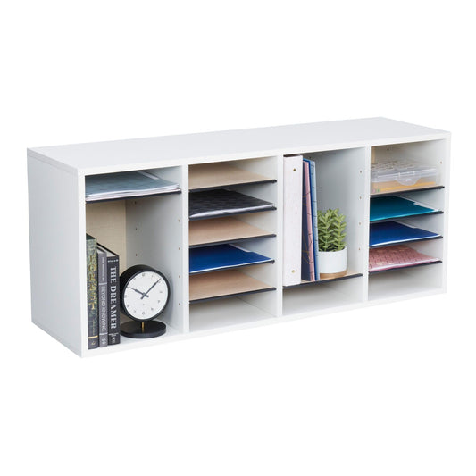 Safco Literature Organizer, 24 Compartments, Office and Classroom Mailbox with Adjustable Shelves, Wood Paper and Mail Sorter, White