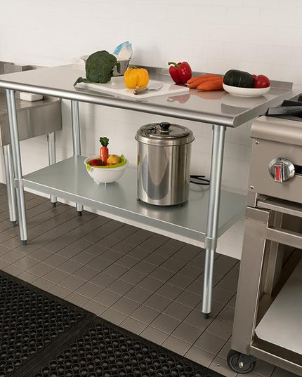 HARDURA Stainless Steel Prep & Work Table 30 x 48 Inches NSF Heavy Duty Commercial with Undershelf and Backsplash, Galvanized Legs for Commercial Food Prep