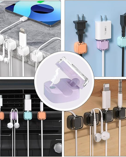 IFNOW 6 Pack Magnetic Cable Clips Cord Organizer Purple Self Adhesive Cord Holder Under Desk Cable Management for Home,Office,Car,Desk,Nightstand