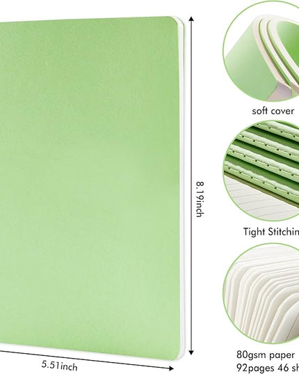 36 Pack Soft Cover Journal Bulk, Feela Lined Blank Travel Journal for Women Men Writing, Notebooks College Ruled for Work, Note Taking Notebook School Business Supplies, 8.2” x 5.5”, A5, Light Green