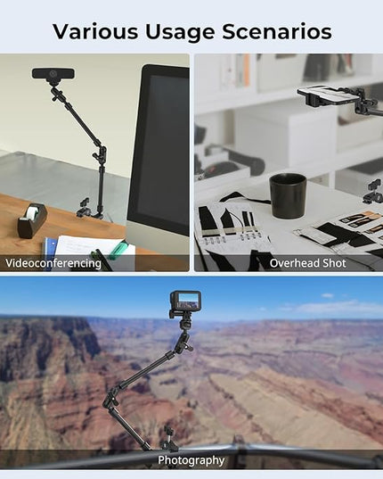 SMALLRIG 22" Magic Arm Clamp, Overhead Phone Mount Holder Stand, Flexible Desk Camera Mount, Articulating Friction Boom Arm, for POV Shot, Filming, Light, Webcam, Action Camera