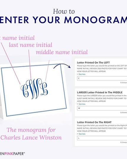Classic Monogram Stationary Set FOLDED NOTE CARDS, Personalized Stationary Set, Personalized Monogram Stationery, Your Choice of Colors and Quantity