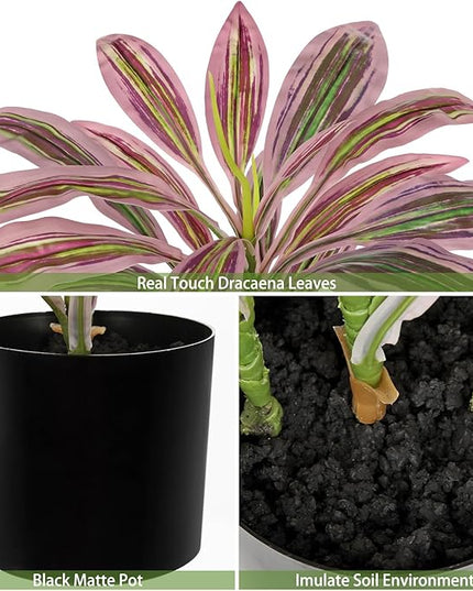 Artificial Plants Indoor with Pot, 19" Fake Potted Plants Medium Artificial Dracaena Plant in Black Pot Faux Tropical Plants for Bathroom Living Room Office Desk Shelf Decor