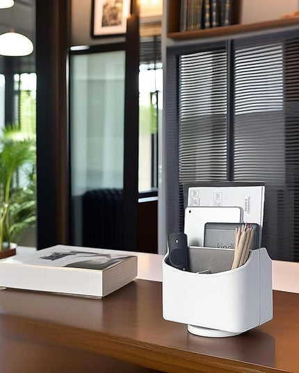 UnionBasic Rotating Desk Organizer, 360 Degree Desk Spinning Caddy, Desktop TV Guide/Mail/Media/Remote Controller Holder Organizer, White