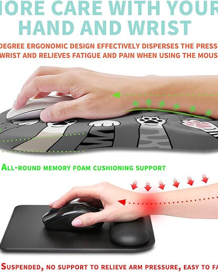 Ergonomic Mouse Pad Wrist Support with Memory Foam Massage Bulge, Carpal Tunnel Pain Relief Mousepad Wrist Rest for Mouse(12x8 inch, Paw)