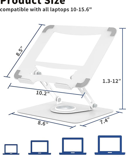 ALASHI Laptop Stand for Desk with 360° Rotating Base, Multi-Angle Adjustable Laptop Stands, Foldable Laptop Riser Compatible with 10 to 15.6 Inches PC Computer, White