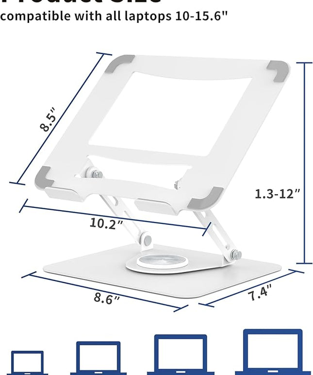 ALASHI Laptop Stand for Desk with 360° Rotating Base, Multi-Angle Adjustable Laptop Stands, Foldable Laptop Riser Compatible with 10 to 15.6 Inches PC Computer, White