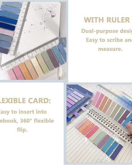Potanro 800 Pcs Sticky Index Tabs, 4 Sheets Strip Index Tabs, Writable Page Sticky Notes with Ruler for Page Marking Classify File