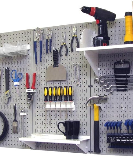 Wall Control Pegboard Organizer 4 ft. Metal Pegboard Standard Tool Storage Kit with Gray Toolboard and White Accessories