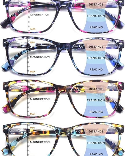 CLASAGA Progressive Multifocus Reading Glasses for Women, Pattern Print Blue Light Block Stylish Ladies Computer Readers