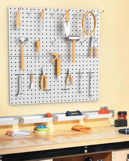 WALMANN Metal Pegboard Panels for Wall Garage Tools Pegboard for Garage, Workbench, Peg Board Tool Organizer Board(Pack of 2, Grey)
