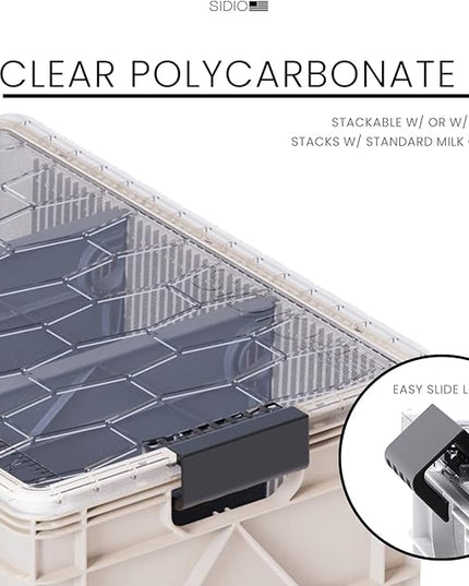 SIDIO Crate Pro Pack - 2 Full-Size & 1 Half-Size Heavy Duty Stackable Storage Bins, Totes and Containers with Lids and Dividers - Durable Organizer for Home, Office, Garage, and Outdoor Use
