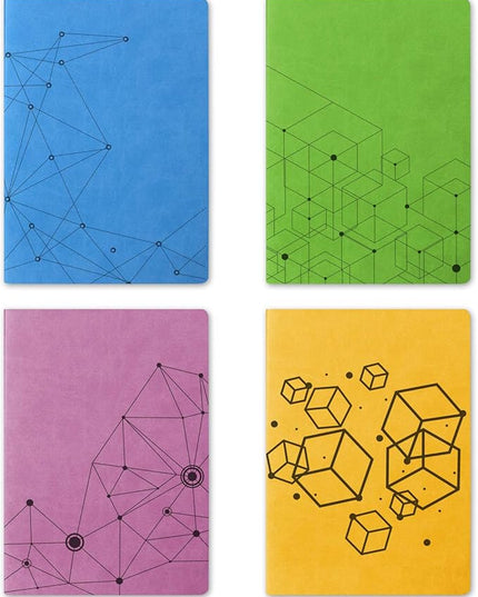 SINOBAND 4 Pack Notebooks for journaling,Colorful Subject Notebooks Set with Geometric Graphics Pattern,PU Leather Notebook writing journals with lined paper for School and Office(Random Colors)