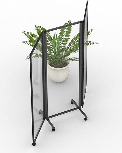 Stand Up Desk Store ReFocus Three-Panel Trifold Acrylic Room Divider Partition Privacy Screen (Clear Acrylic, 71" x 65")