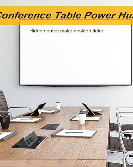 UL Listed Recessed Power Strip, Pop Up Power Cover Box Desktop Socket with PD 20W USB C Charging Ports, Stainless Steel Receptacle Outlet for Conference Room Countertop (Black-USB C)