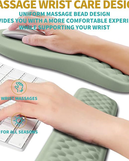 Hokafenle 2 in 1 Ergonomic Mouse Pad Wrist Support & Wrist Rest for Computer Keyboard Set, with Relieve Carpal Tunnel Pain Massage Bulge and Full Memory Gel Design (2In1 Set, Light Green)