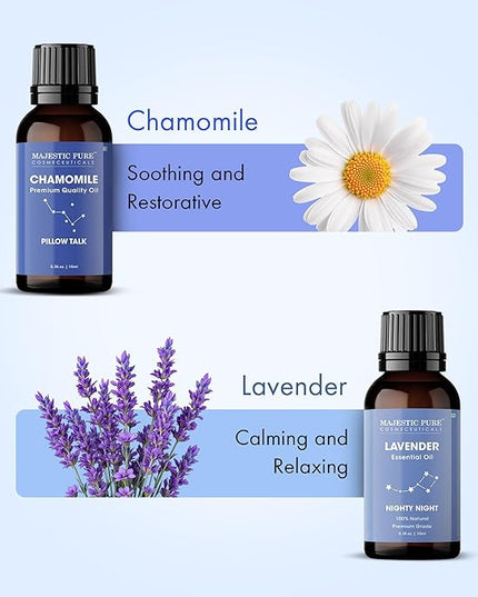 Majestic Pure, Restful Night Essential Oil Gift Set | 100% Pure & Natural Set for Soothing Nighttime and Self-Care Rituals | Lavender, Ylang Ylang, Cedarwood, Chamomile - Pack of 4