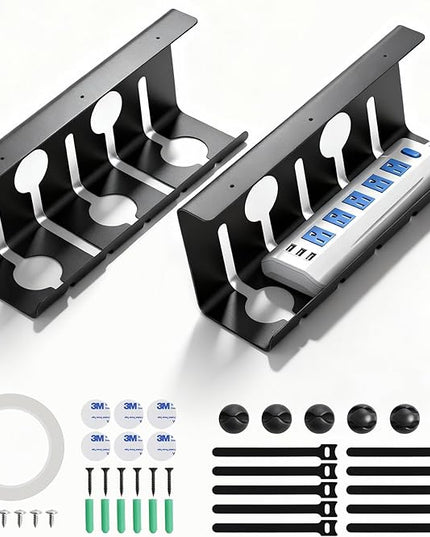 2 Pack Under Desk Cable Management Tray, 16.5" L x 4.7" W x 6.8" H, Wire Organizer for Power Strip, Tape Mount or Screw Mount, Easy Install Cord Raceway for Desk & Home
