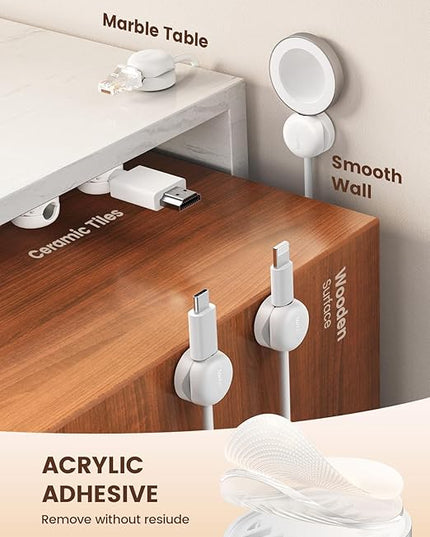Lamicall Spring Cord Organizer, Office Desk Accessories - 12Pack Compact Desk Cable Management Holder Clips, Nightstand Phone Charging Cord Holder, 8mm Slot Adhesive Wire Organizer, White