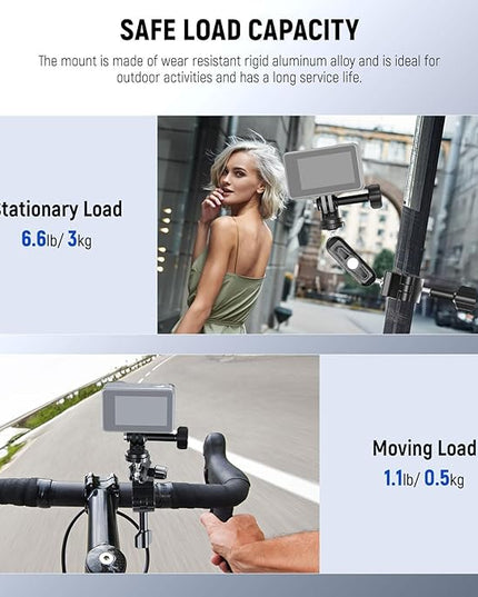 Neewer Action Camera Pole Mount with Two 360° Ball Heads 1/4" Screw Action Camera Adapter, Holder Clamp for Motorcycle Bike Handlebar, Compatible with GoPro Hero13 12 11 10 9 Max360 Insta360 DJI Osmo