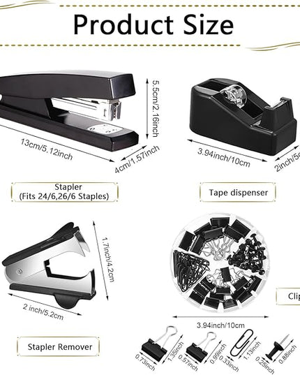 Office Supplies,Desk Accessories, Stapler and Tape Dispenser Set for Women with Stapler, Tape Dispenser, Staple Remover, Staples, Clips, Scissor and Tabs,Gift for Students, Coworkers