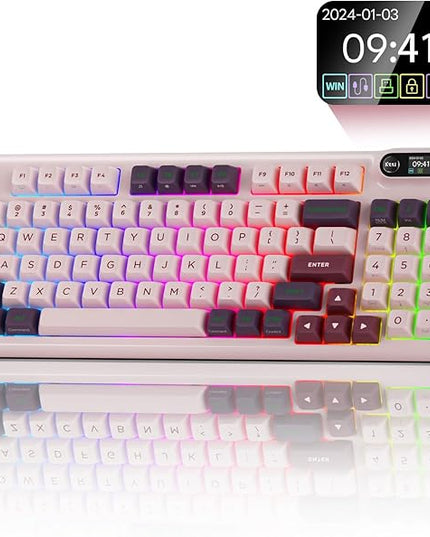 KZZI Z98 Wireless Mechanical Keyboard, Smart Display & Knob, BT5.0/2.4GHz/USB-C, Hot Swappable Custom Keyboard, Pre-lubed Linear Switches, Gasket Mount, RGB Creamy Gaming Keyboard