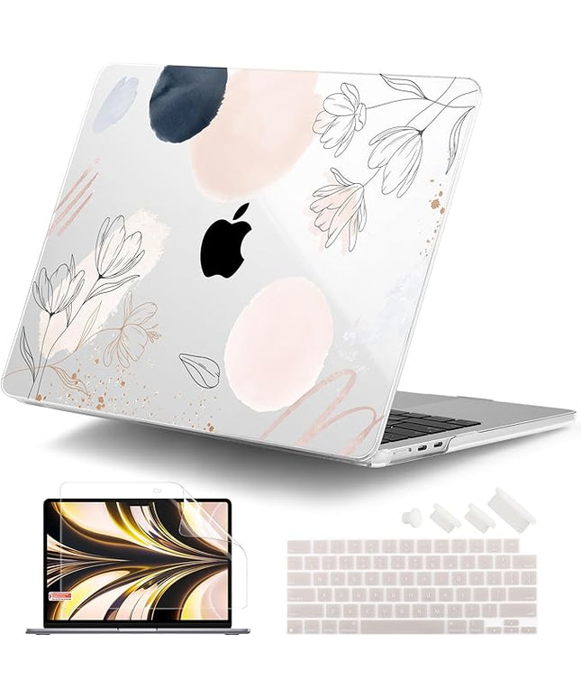 DONGKE for M4 MacBook Air 13.6 Inch Case 2025 2024 2023 2022 Model A3240 A3113 A2681 M3 M2 Chip, Plastic Hard Shell Case Cover with Touch ID for MacBook Air 13 Inch M4 - Abstract Flowers