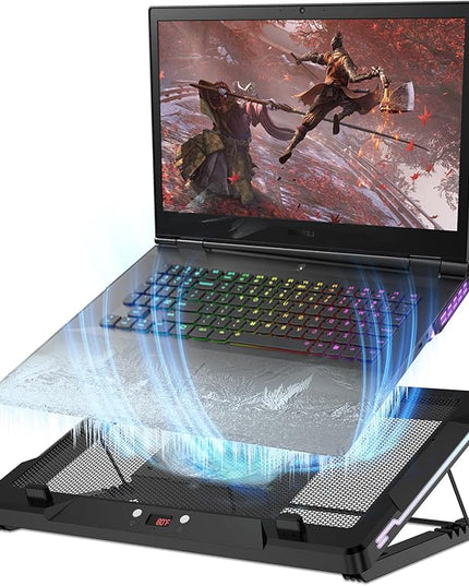DEPGI Laptop Cooling Pad, Laptop Cooler Stand with 5.5" Movable Fan Easy to Clean, 10 RGB Light Modes, Auto Temp Sensor & 3-Speed Manual Control, Ultra Quiet ≤40dB for 14–17.3 Inch Laptops