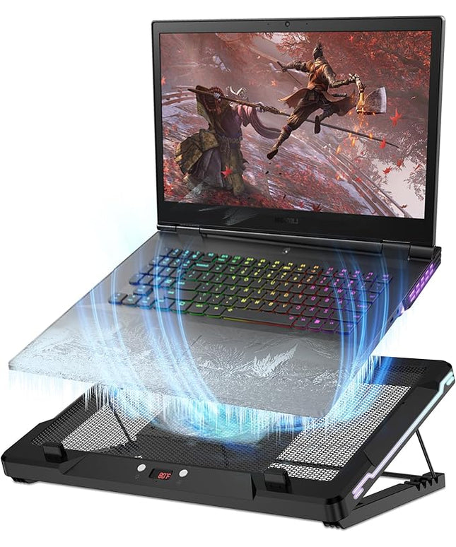 DEPGI Laptop Cooling Pad, Laptop Cooler Stand with 5.5" Movable Fan Easy to Clean, 10 RGB Light Modes, Auto Temp Sensor & 3-Speed Manual Control, Ultra Quiet ≤40dB for 14–17.3 Inch Laptops