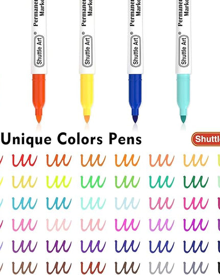 Shuttle Art Permanent Markers, 48 Colors Fine Point, Assorted Colors with Travel Case, Ideal for Adults Coloring Doodling on Plastic, Glass, Wood and Stone, Gift for Kids