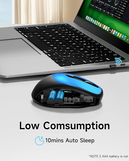 memzuoix Wireless Mouse, 2.4GHz Nano Receiver, 3 DPI Levels (800/1200/1600), 6 Buttons, Compatible with PC/Mac/Laptop (Blue)