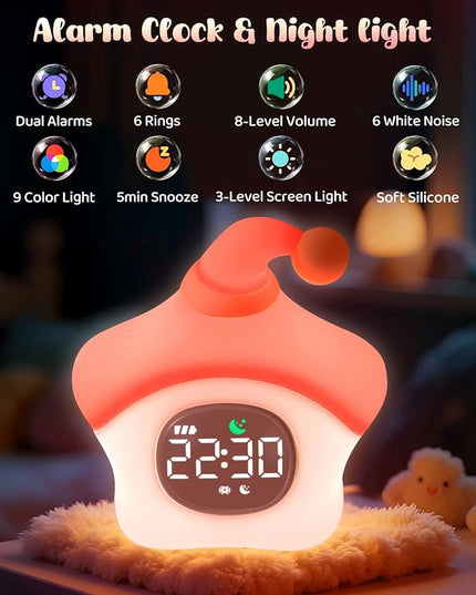 Star Alarm Clock with Night Light for Kids with Sleep Training and Sound Machine, Rechargeable Silicone Lamp OK to Wake Clock，Cute Animal Tabletop Lamp, Perfect Sleep Companion for Boys Girls, Pink
