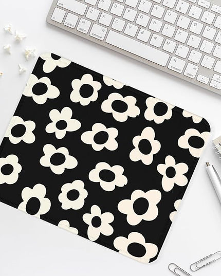 White Flowers Square Mouse Pad,Non-Slip Rubber Base Mouse Pad,Home Office Decoration Desktop Accessory,Laptop Mouse Pad for Office Laptops,9.4x7.8x0.12in