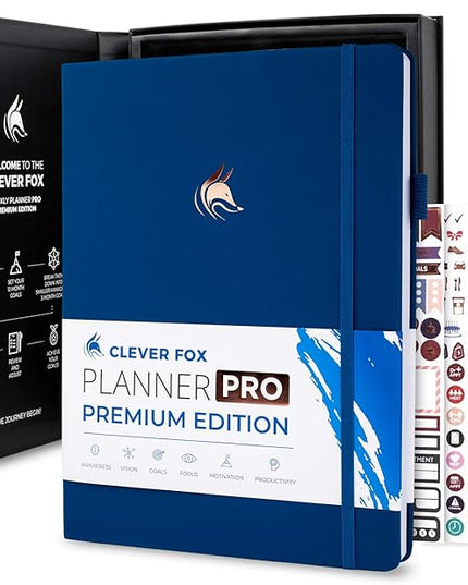 Clever Fox Planner Pro Premium – Luxurious Weekly & Monthly Planner with Budget Organizer for Productivity & Goals, Undated, A4 (Navy Blue)