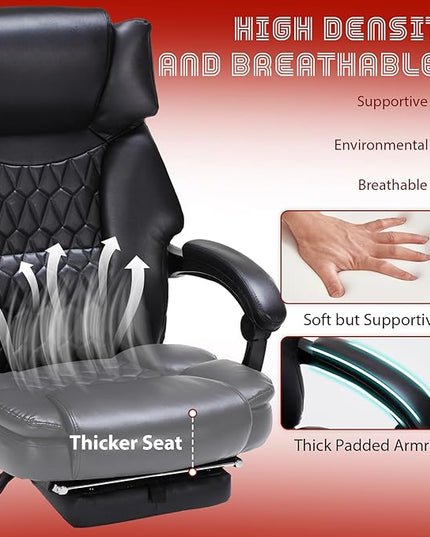 Massage Office Chair with Foot Rest 6 Points Vibration and Heat Home Office Desk Chairs for Heavy People 400lbs Reclining Managerial Chairs Ergonomic Executive Chair (Black)