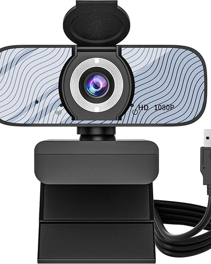 USB HD Webcam with Built-in Microphone and Rotatable Tripod, 1080P Video, Wide Angle Camera, Privacy Cover, for Desktop PC or Laptop Computer（White）