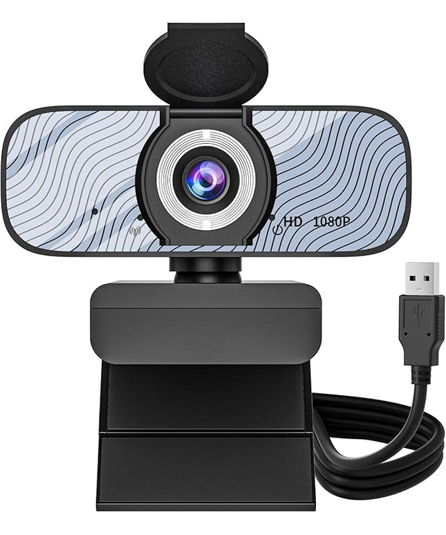 USB HD Webcam with Built-in Microphone and Rotatable Tripod, 1080P Video, Wide Angle Camera, Privacy Cover, for Desktop PC or Laptop Computer（White）